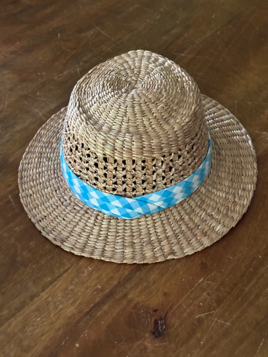 Straw Summer Hat with Blue Gingham Ribbon - photo 3