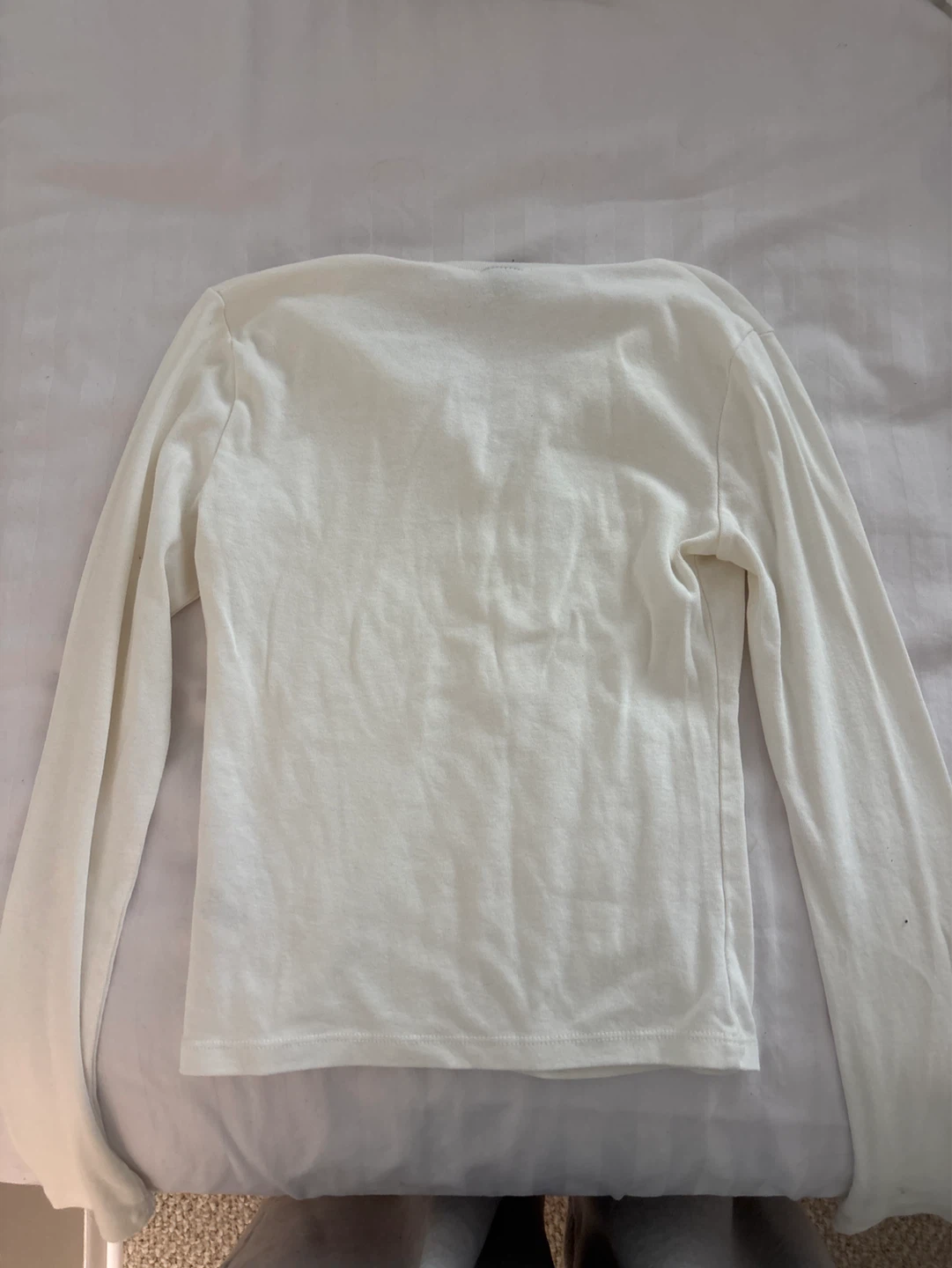 White Long Sleeve Henley Top - photo 2