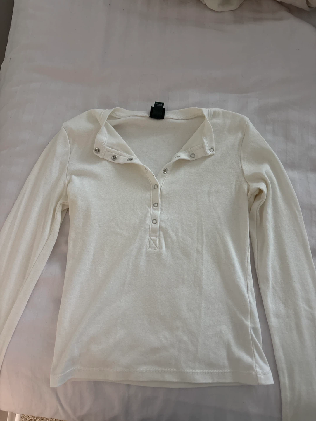 White Long Sleeve Henley Top