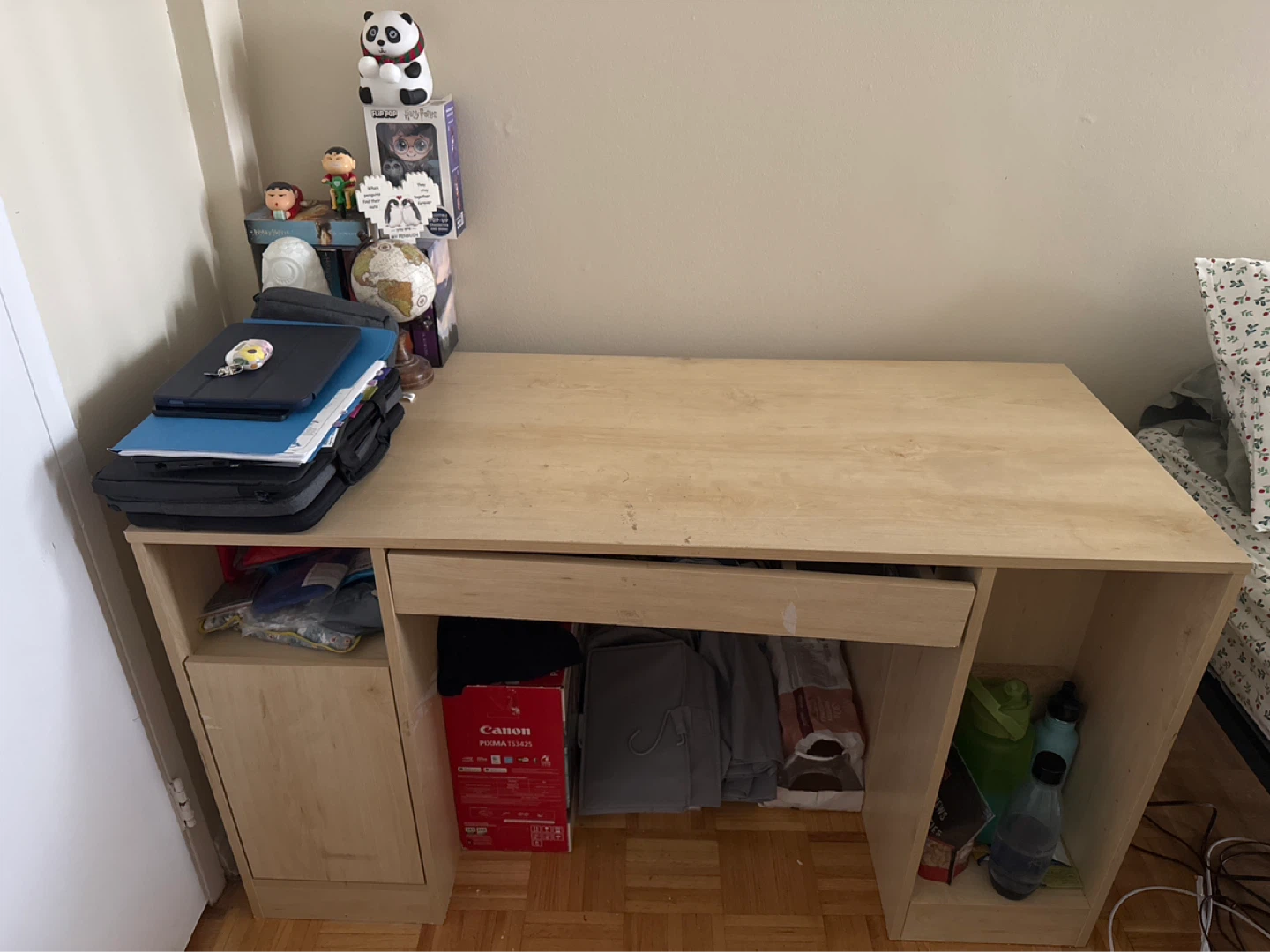 Light Wood Desk with Drawer and Shelving