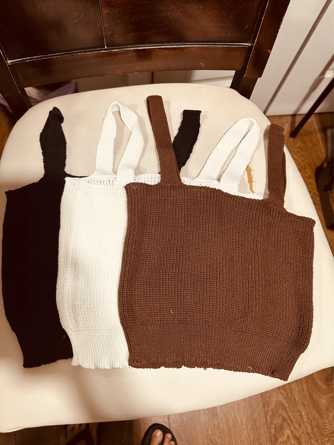 Knit Tank Tops - Brown, White, Black