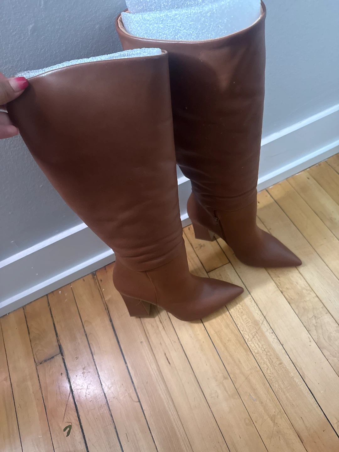 Brown Faux Leather Knee-High Boots