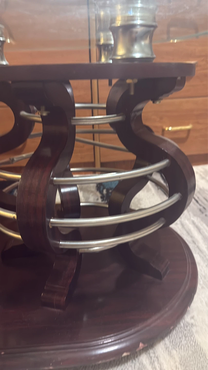 Tempered Glass Coffee Table with Wood and Metal Accents - photo 2