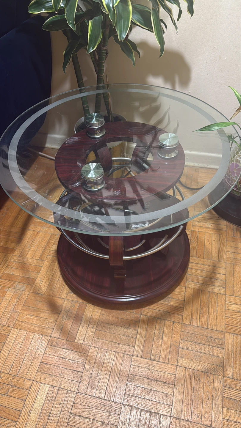 Tempered Glass Coffee Table with Wood and Metal Accents - photo 3