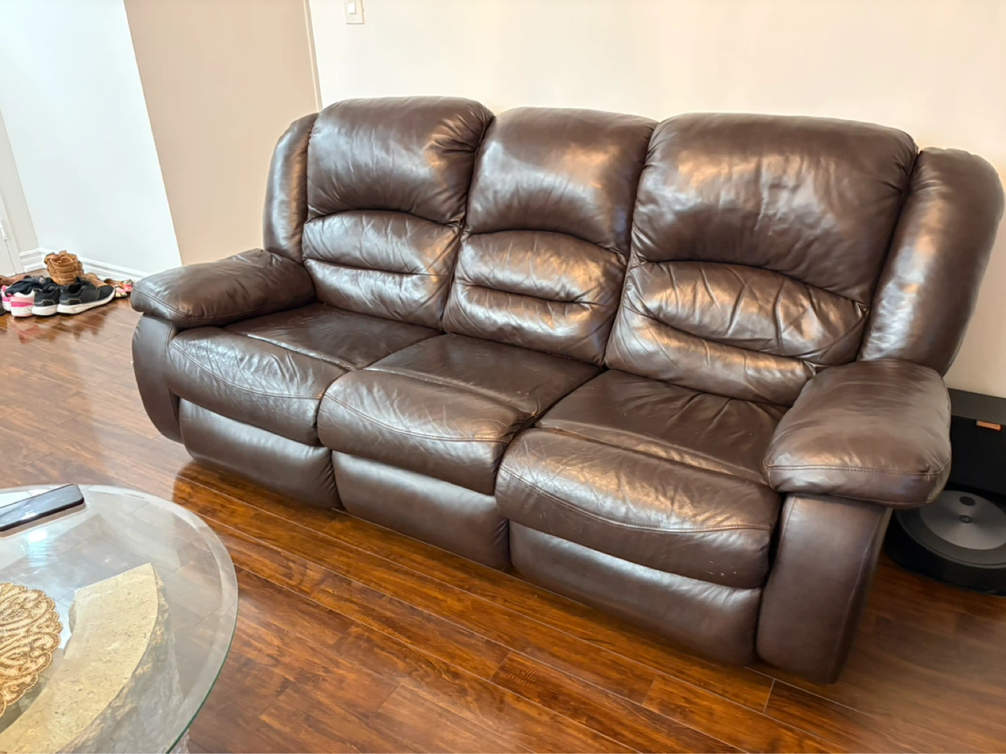 Brown Leather Reclining Sofa and Loveseat Set