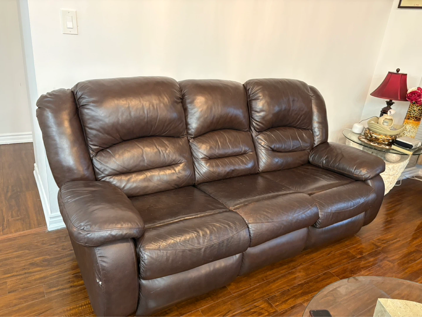 Brown Leather Reclining Sofa and Loveseat Set - photo 2