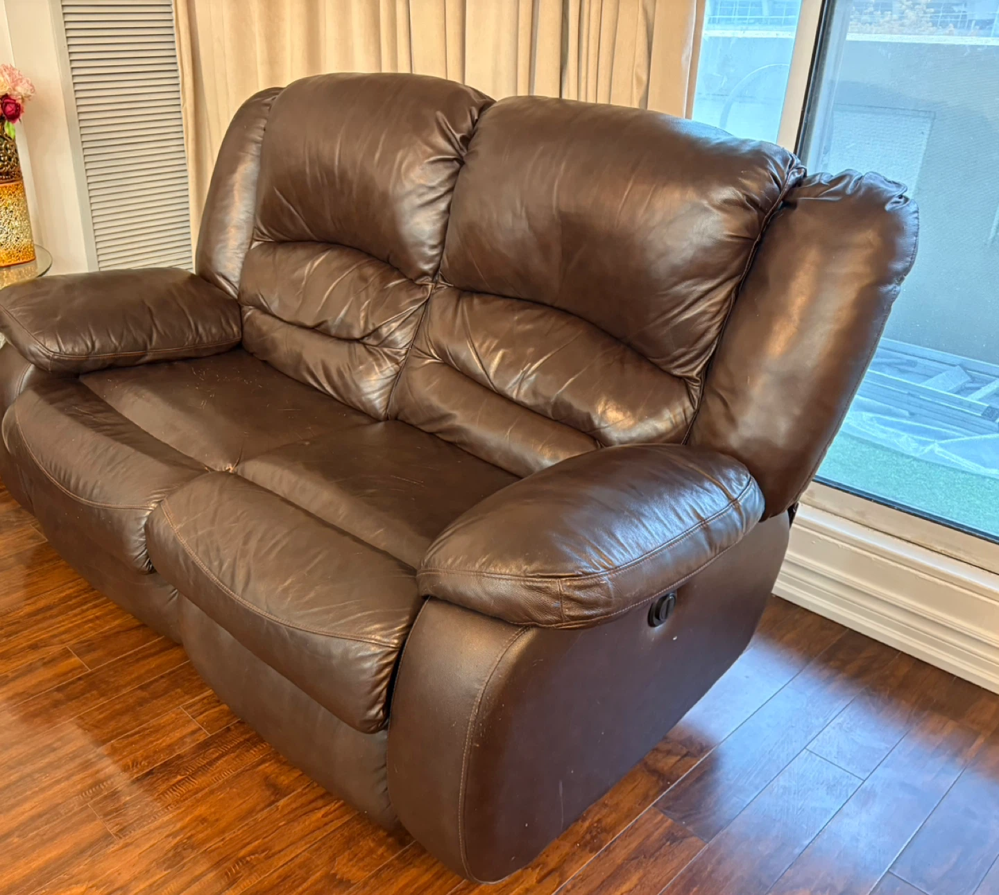 Brown Leather Reclining Sofa and Loveseat Set - photo 5