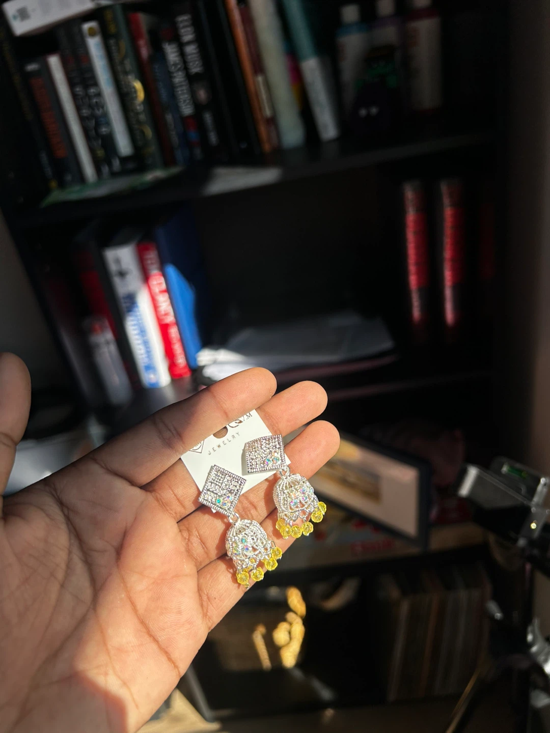 3 silver toned Jhumka Earrings with Square Studs