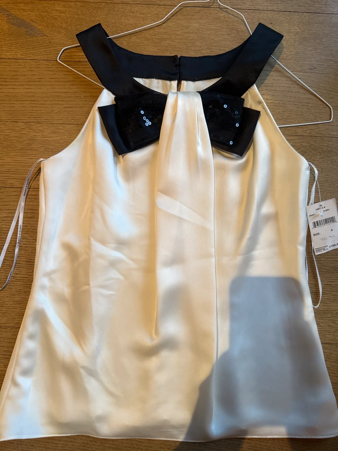 She & Sky Sequin Bow Top - White - Size 4