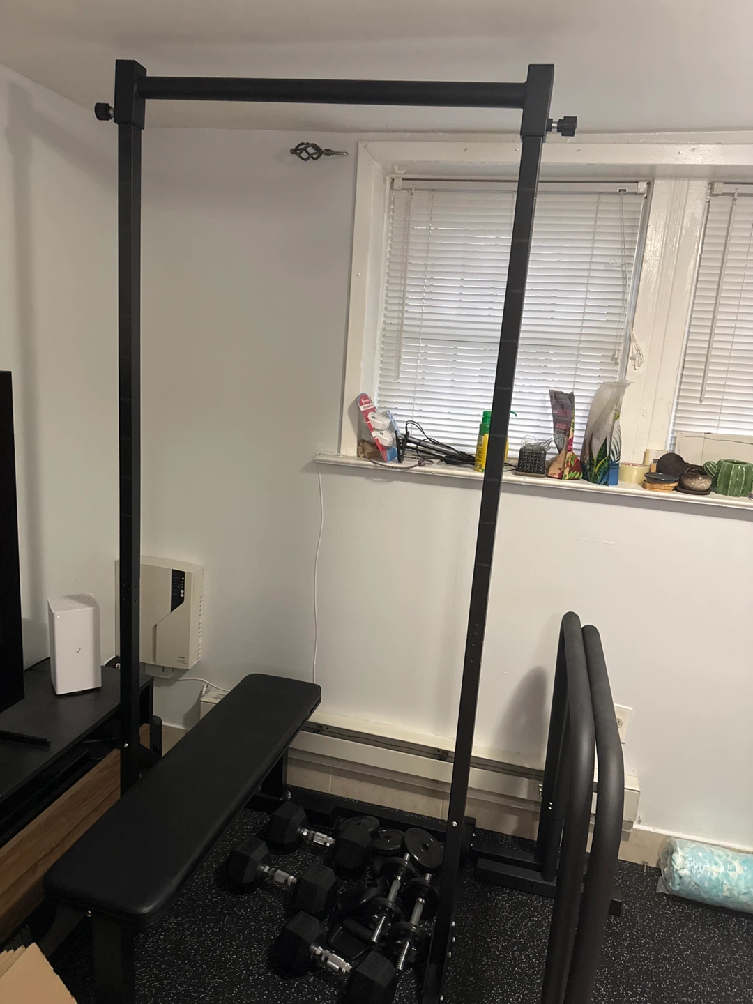 Pull Up Bar and Dip Station with Weight Bench