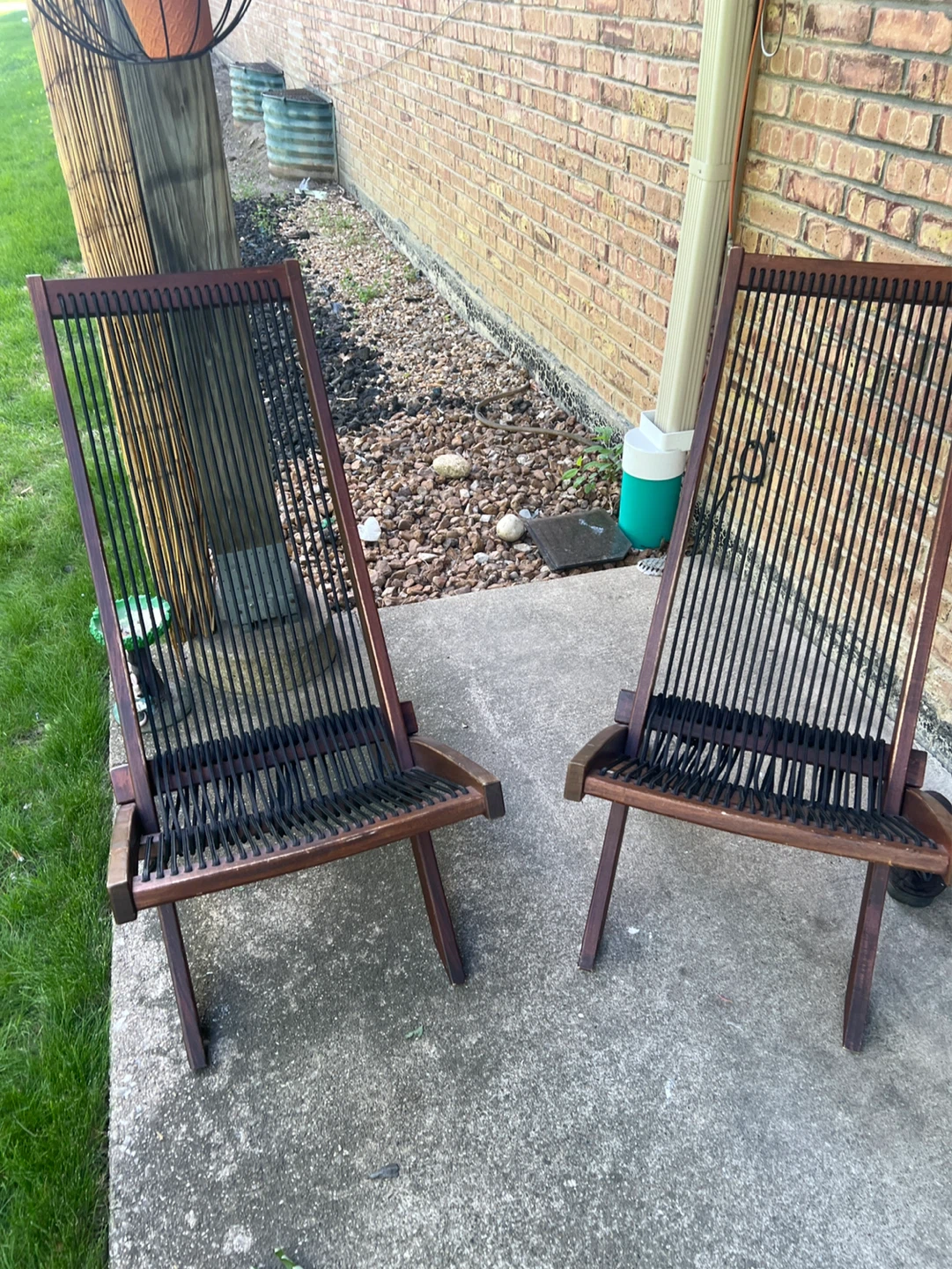 Wooden Folding Chairs with Black Cord Seat (Set of 2)