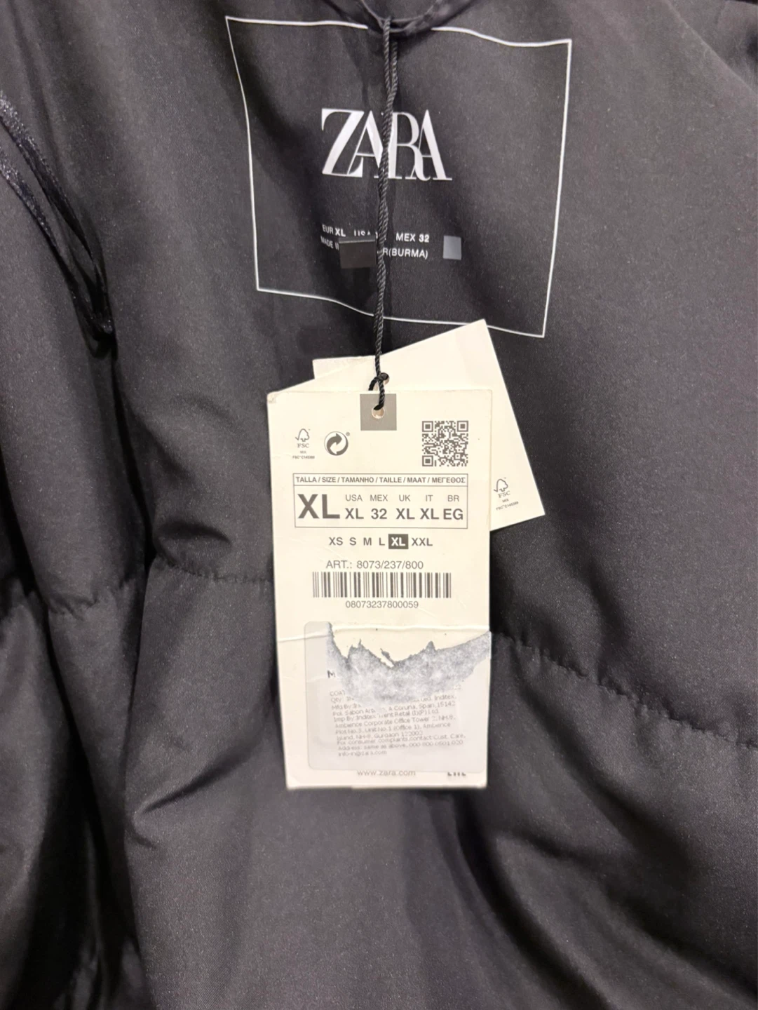 ZARA Black Puffer Coat with Hood - XL - photo 3