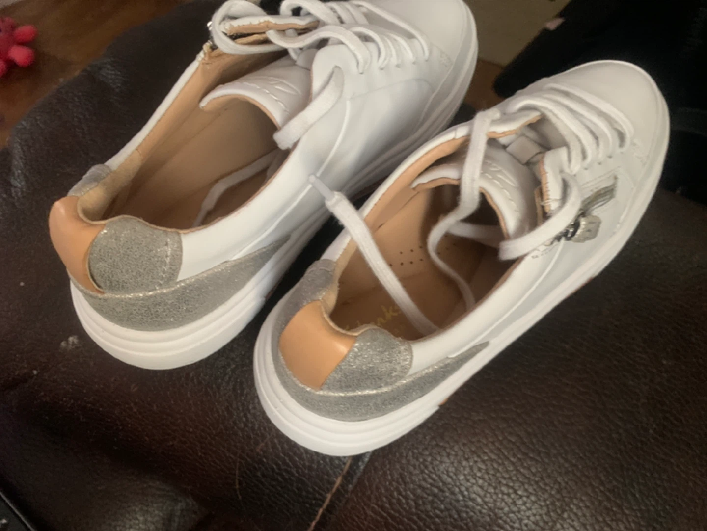 White Leather Sneakers with Zip Detail size 7 - photo 2