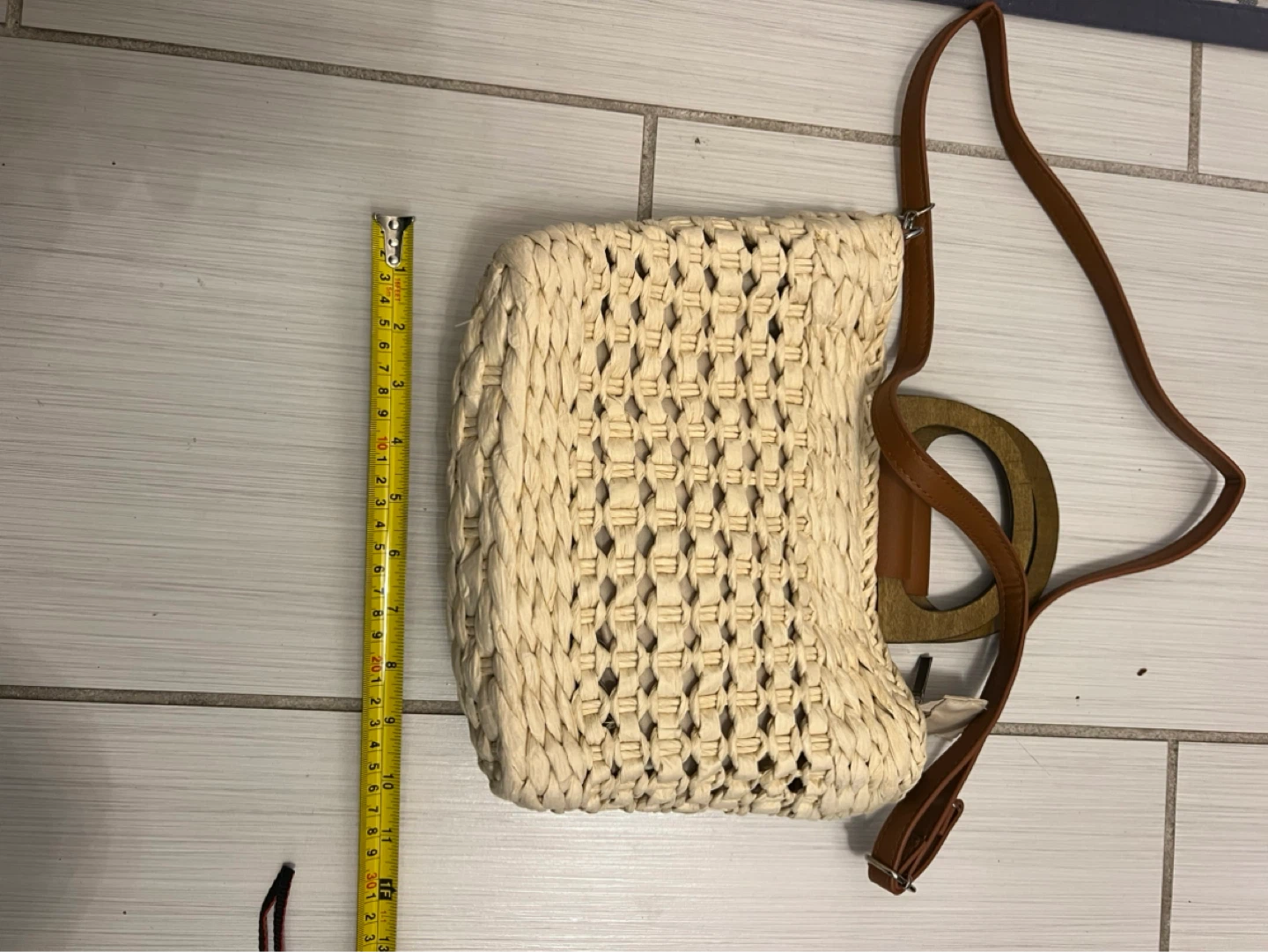 Straw Crossbody Bag with Wooden Handles