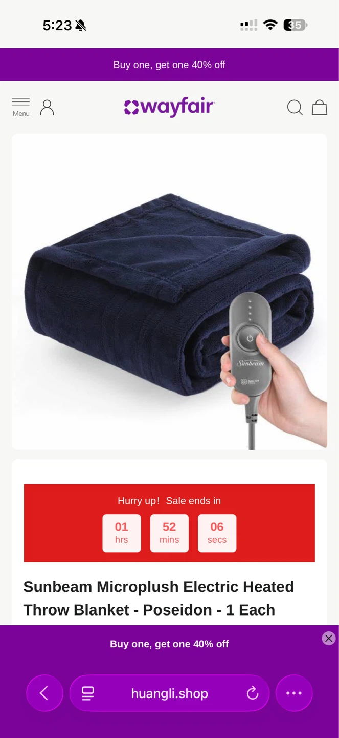 Sunbeam Microplush Electric Heated Throw Blanket