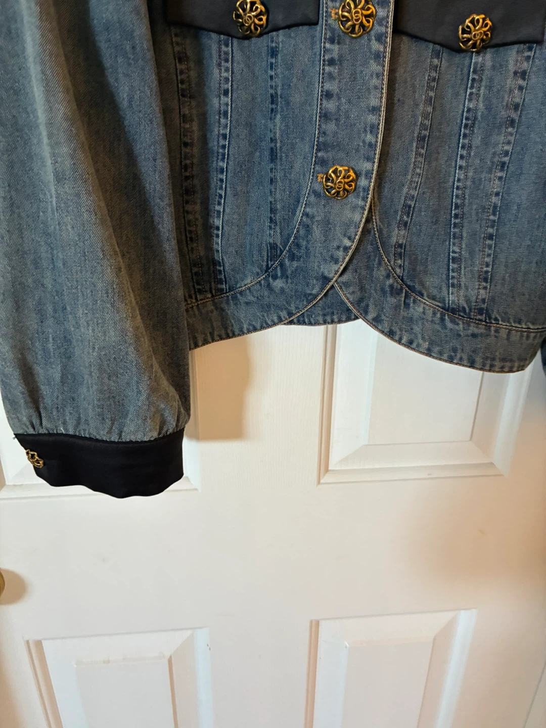 Denim Jacket with Black Collar and Cuffs - photo 3