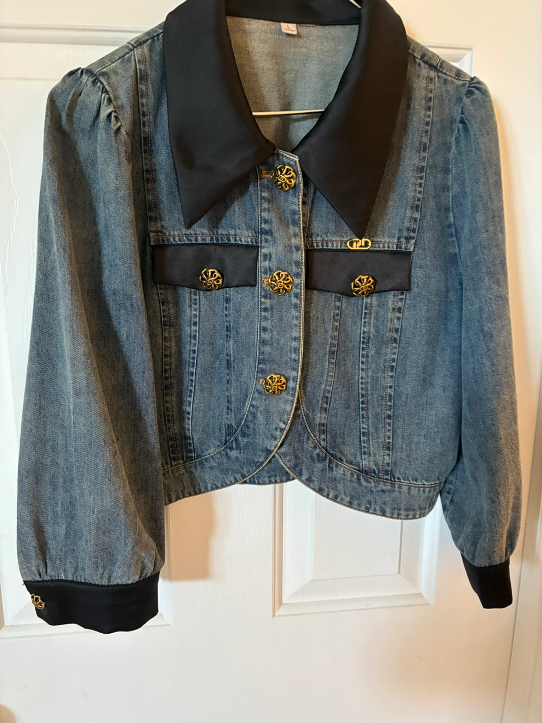 Denim Jacket with Black Collar and Cuffs