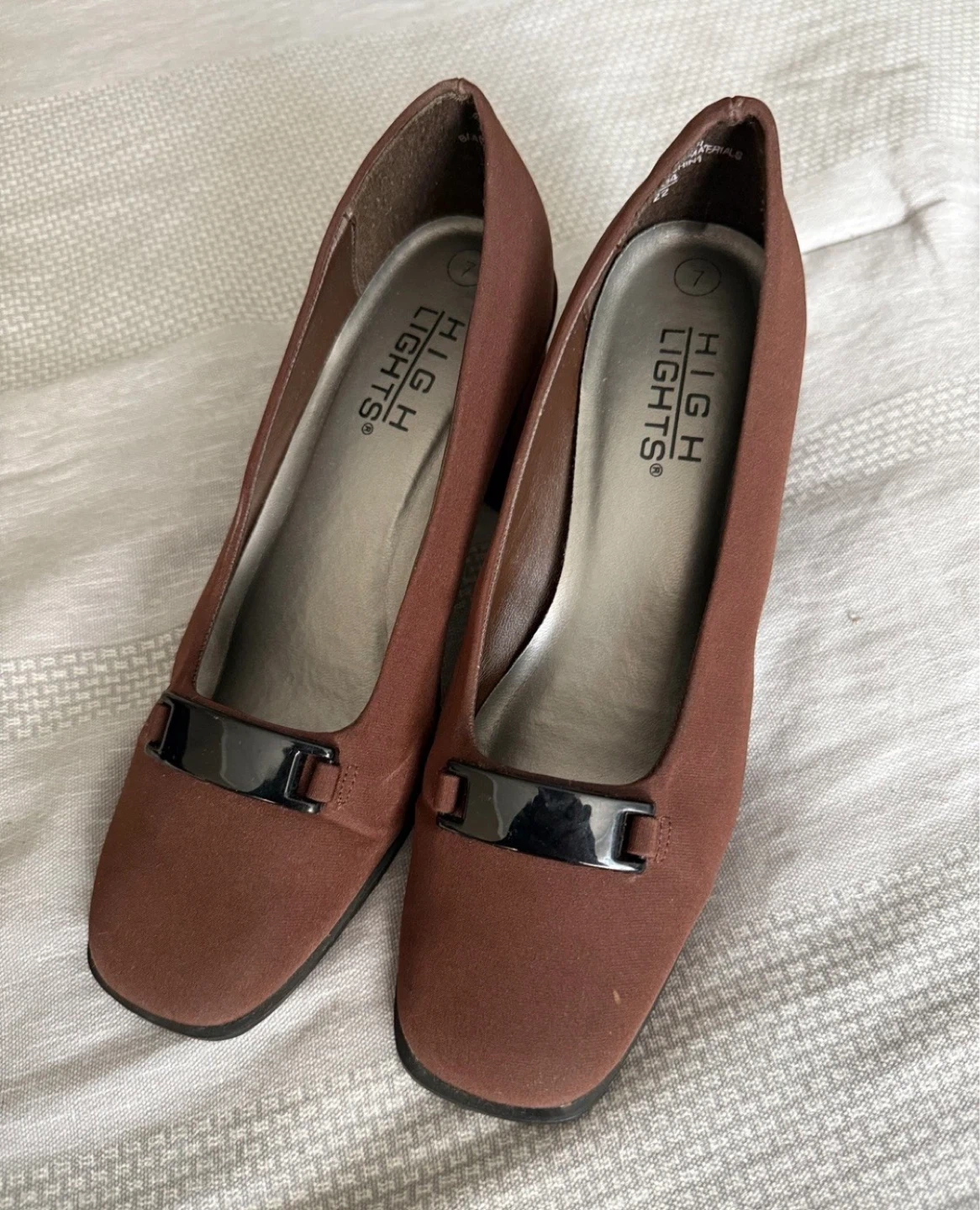 Brown Fabric Square Toe Heels Size 7 - photo 4