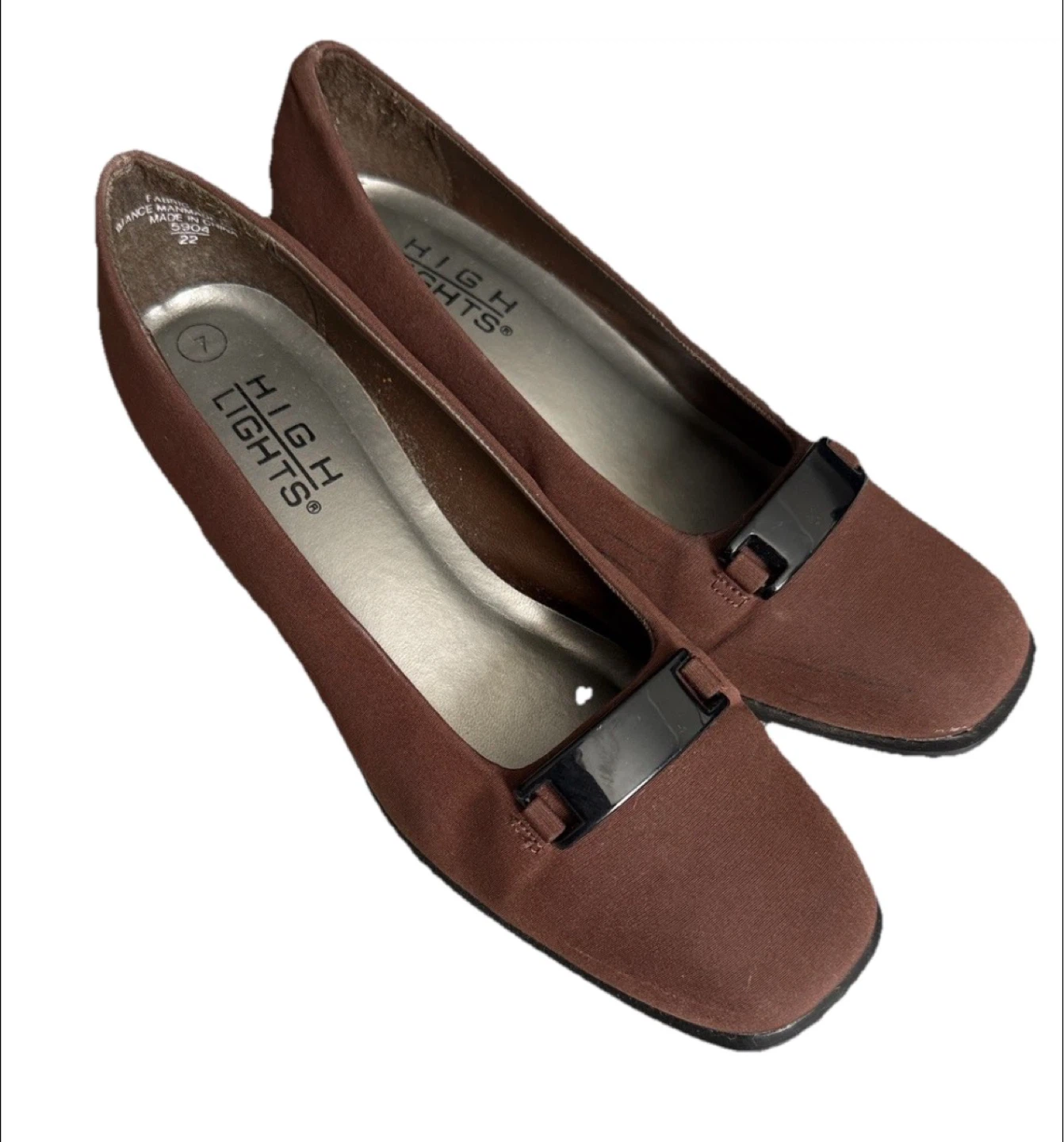 Brown Fabric Square Toe Heels Size 7 - photo 2