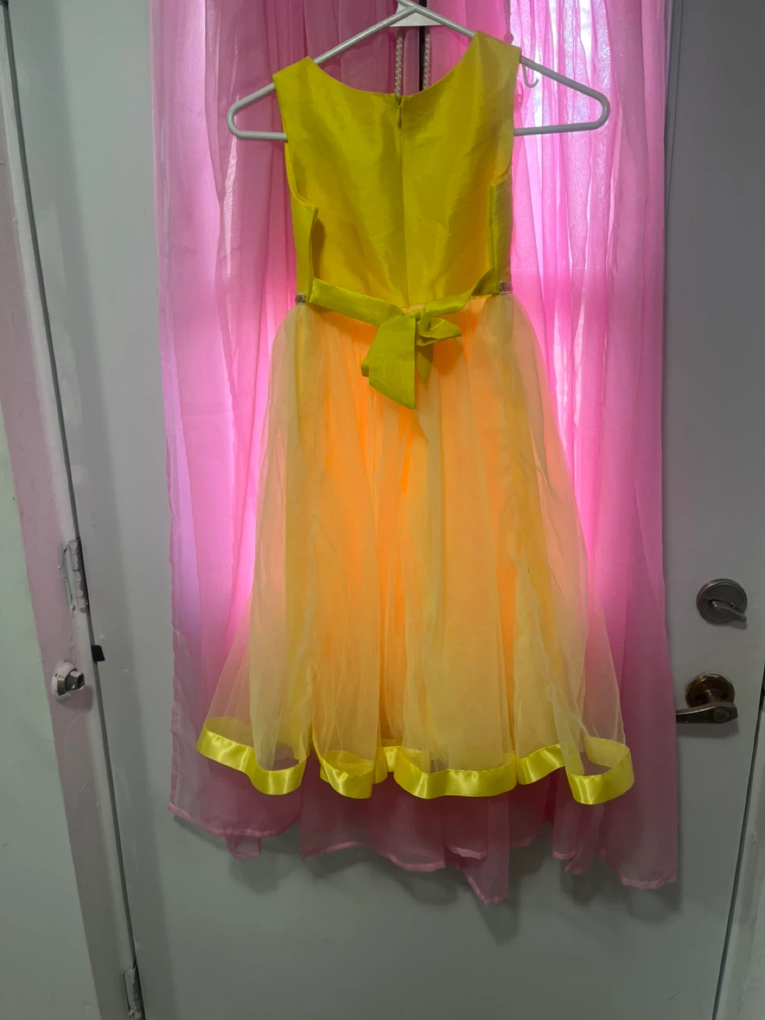 Girls Yellow Tulle Dress with Ribbon Trim