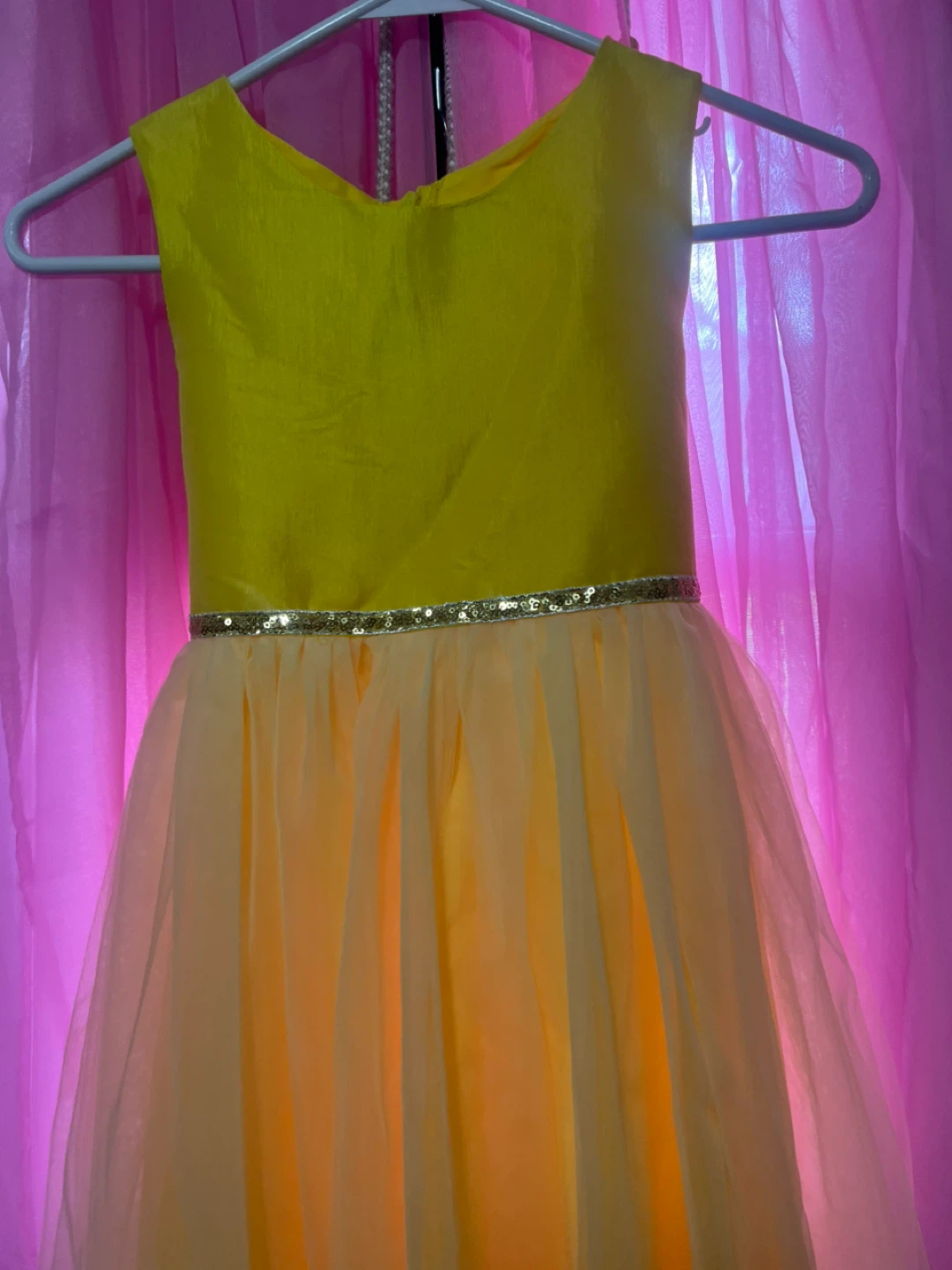Girls Yellow Tulle Dress with Ribbon Trim - photo 3