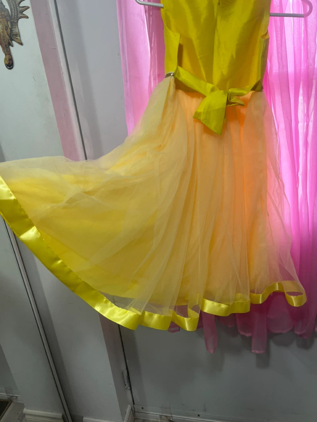 Girls Yellow Tulle Dress with Ribbon Trim - photo 2