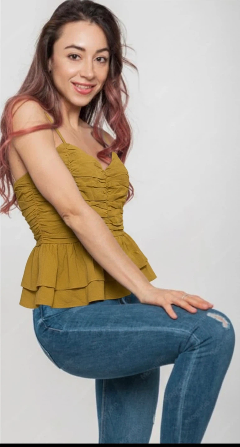 Yellow mustard Ruched Peplum Top