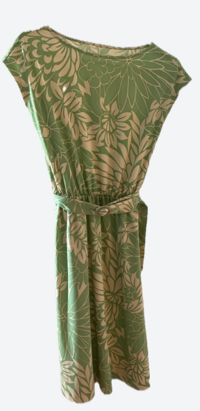 Japanese Green Floral Print Dress - Japanese Size M