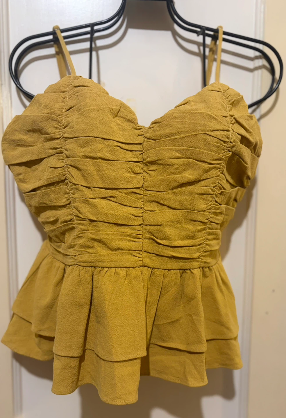 Yellow mustard Ruched Peplum Top - photo 3