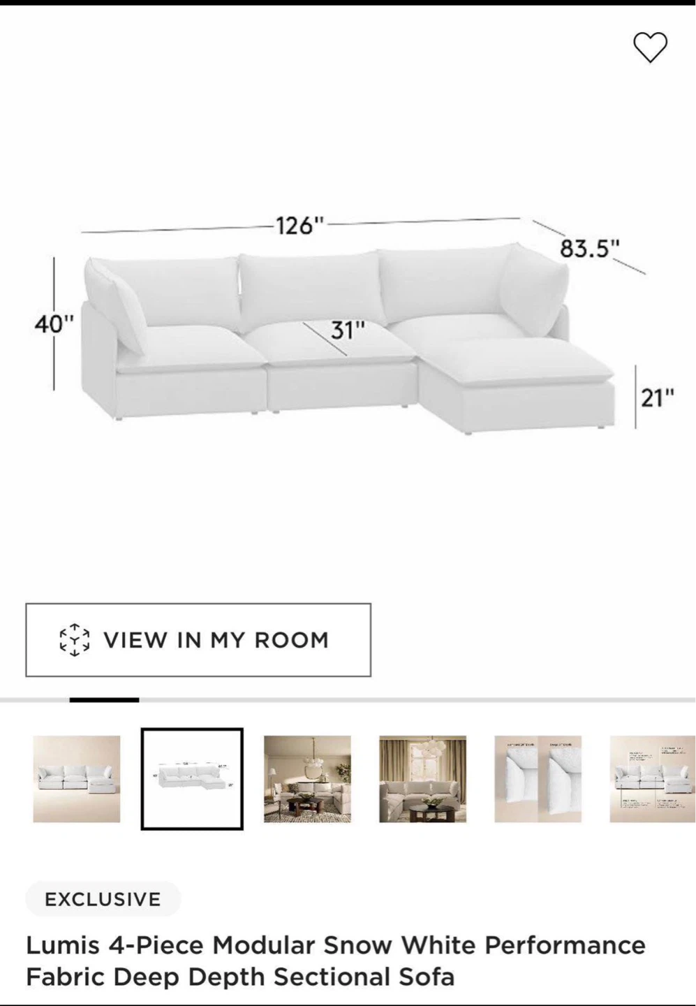 CB2 Lumis 4-Piece Modular Snow White Sectional Sofa - photo 3