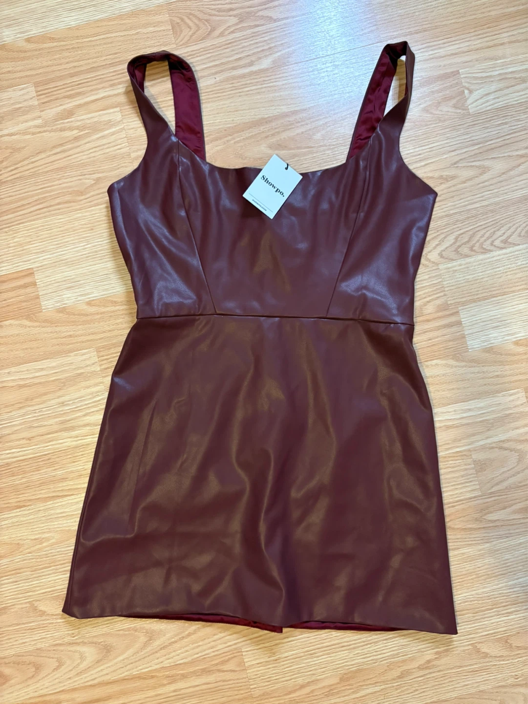 Showpo Faux Leather Mini Dress Burgundy
