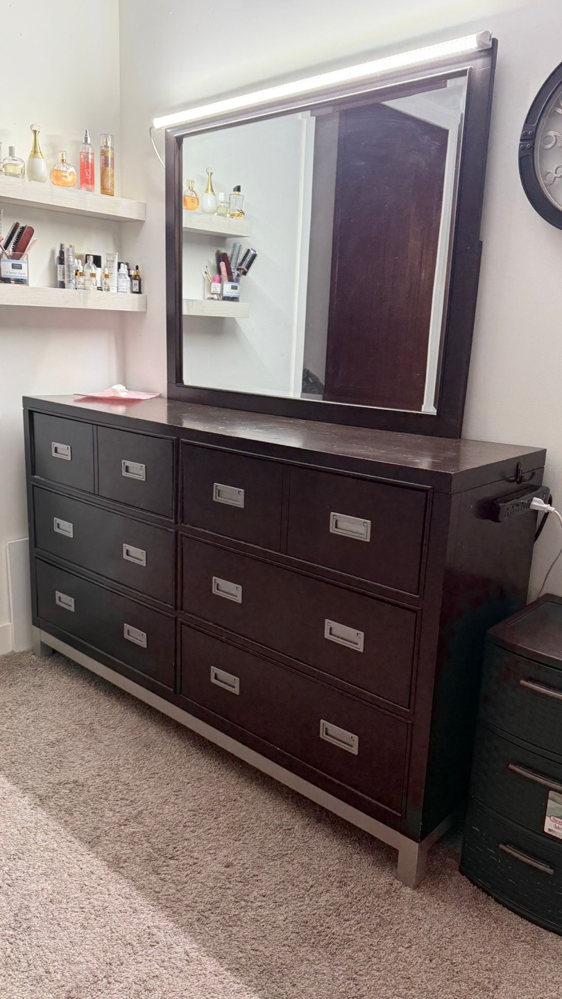 Dark Brown Dresser with Mirror