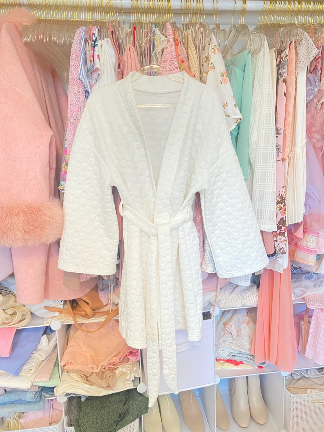 White Textured Robe with Belt
