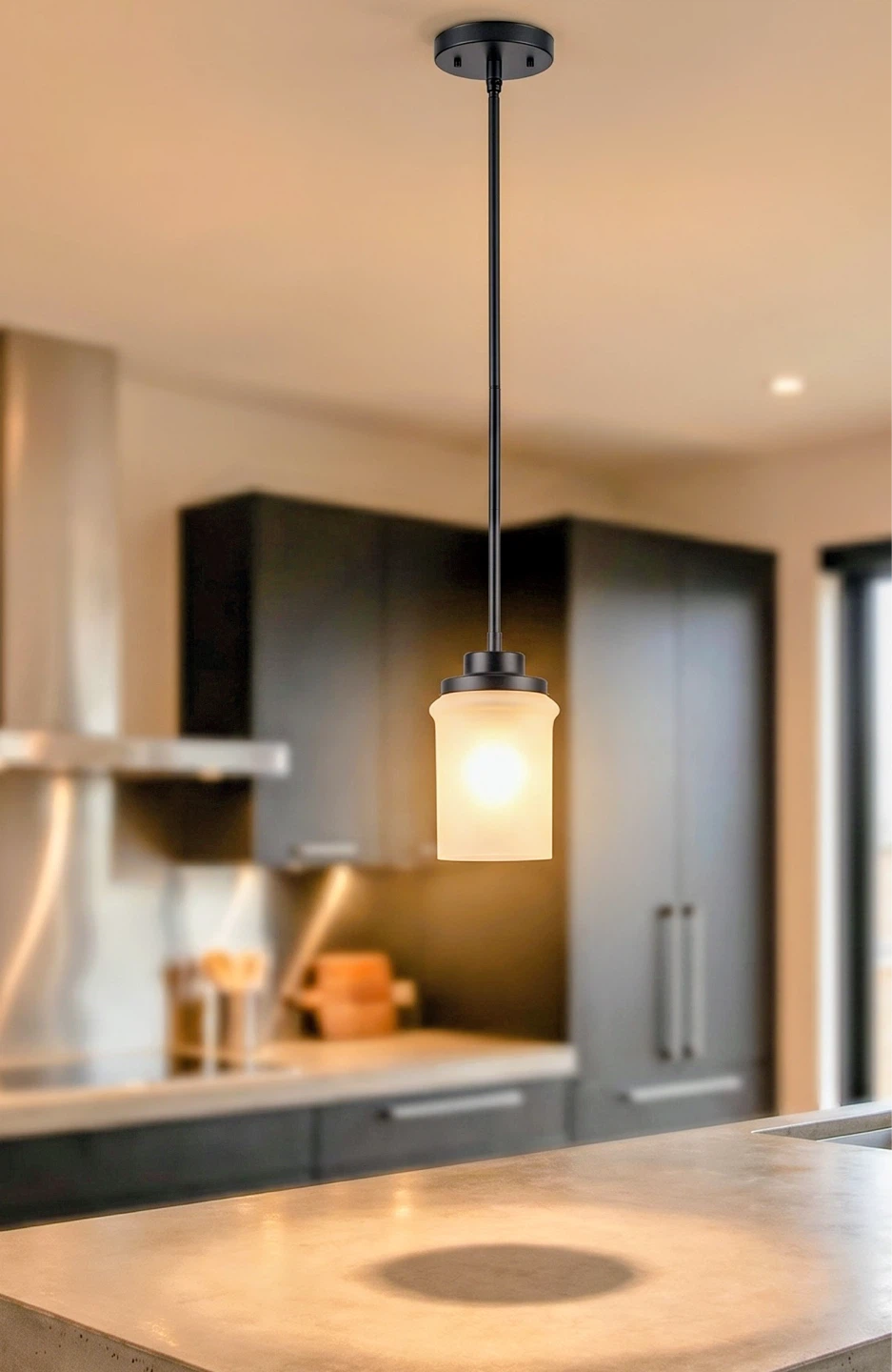 Black Pendant Light Fixture with Frosted Glass Shade
