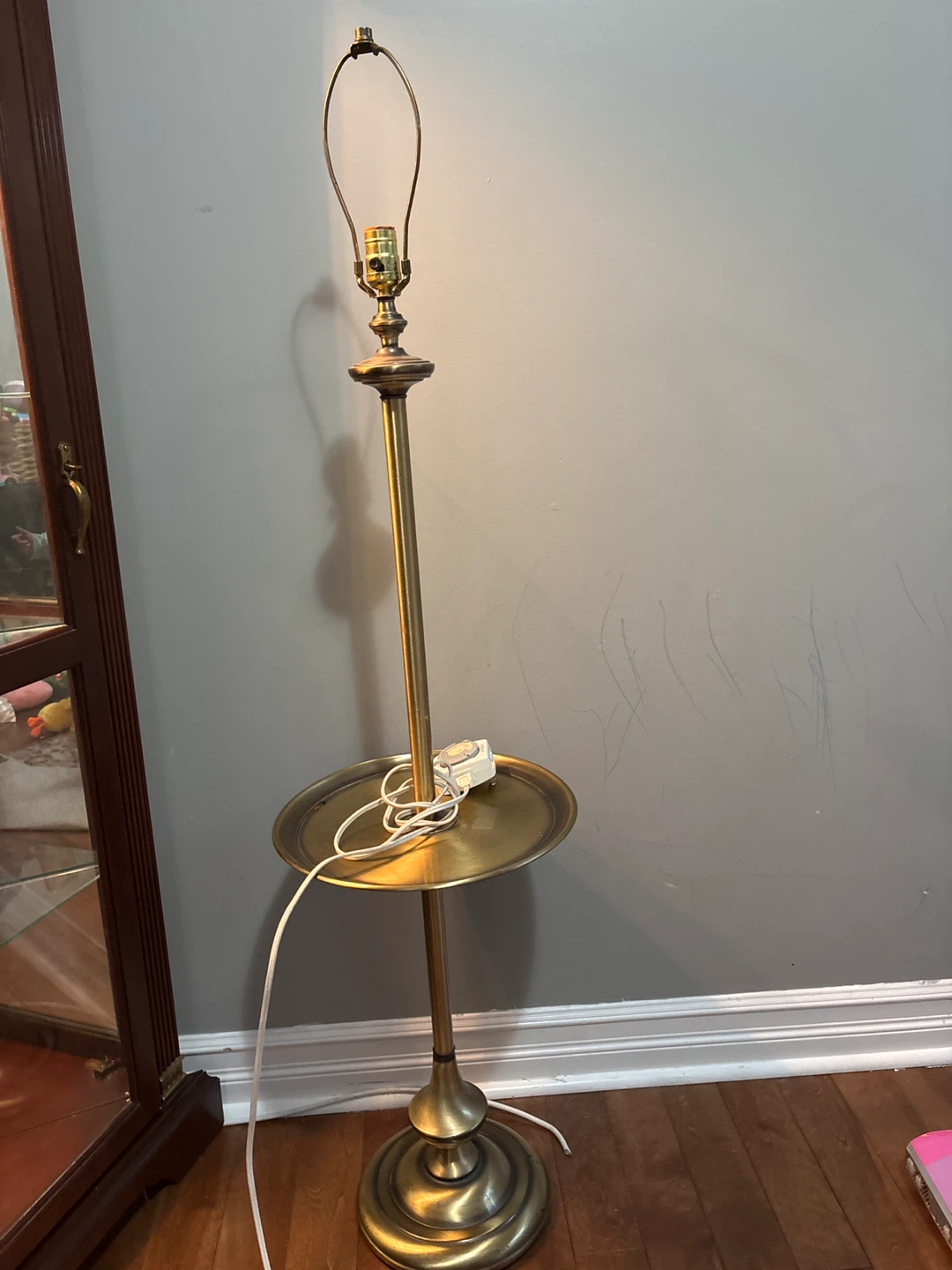 Brass Floor Lamp with Side Table