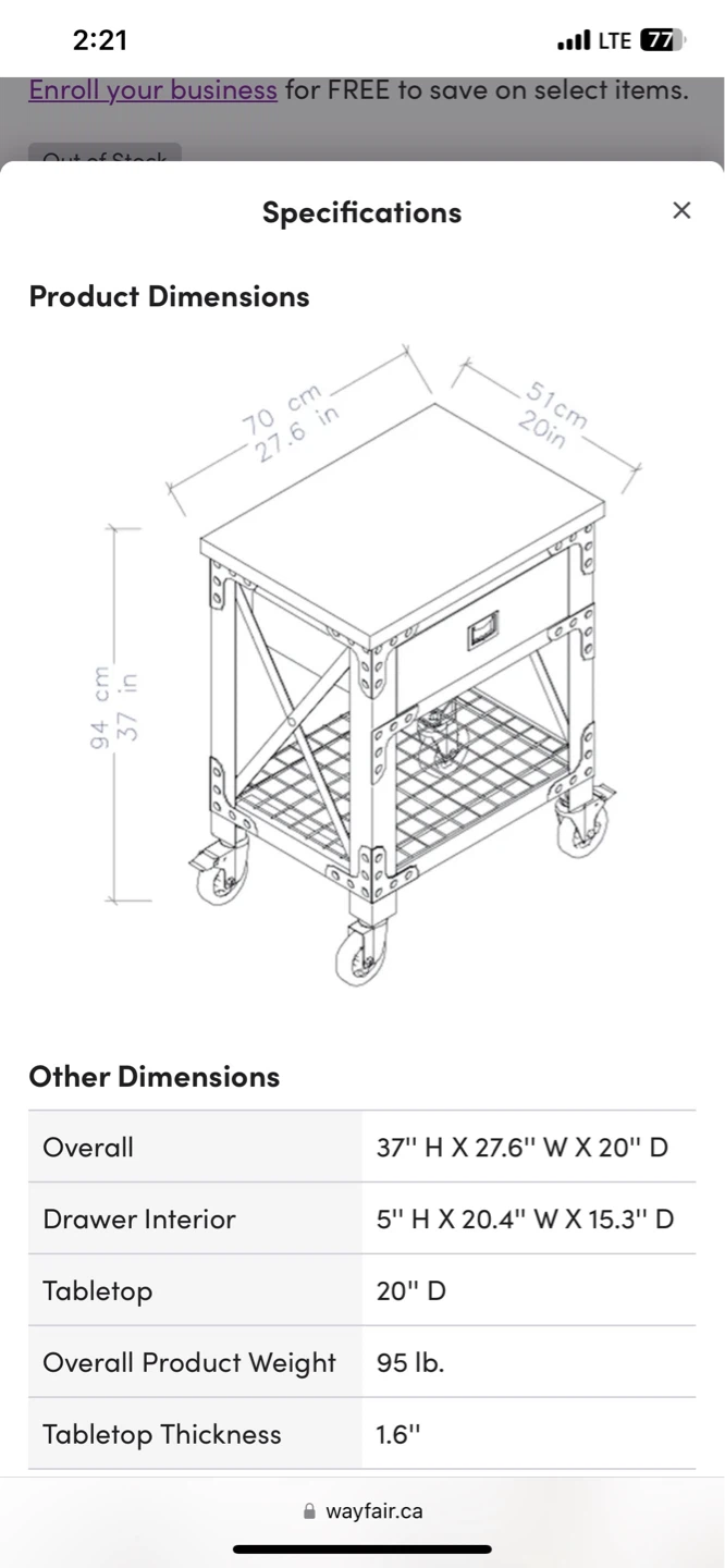 Industrial Style Rolling Kitchen Cart with Drawer - photo 4