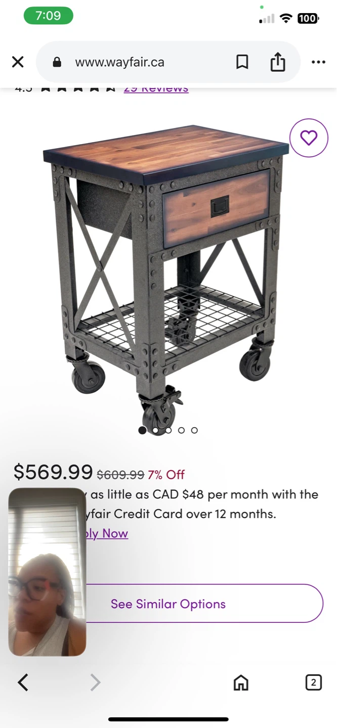 Industrial Style Rolling Kitchen Cart with Drawer - photo 2