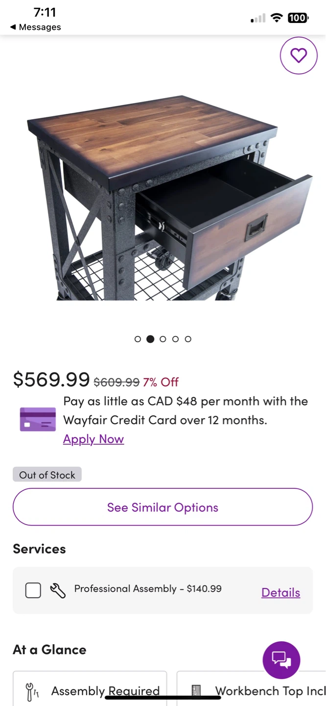 Industrial Style Rolling Kitchen Cart with Drawer - photo 3