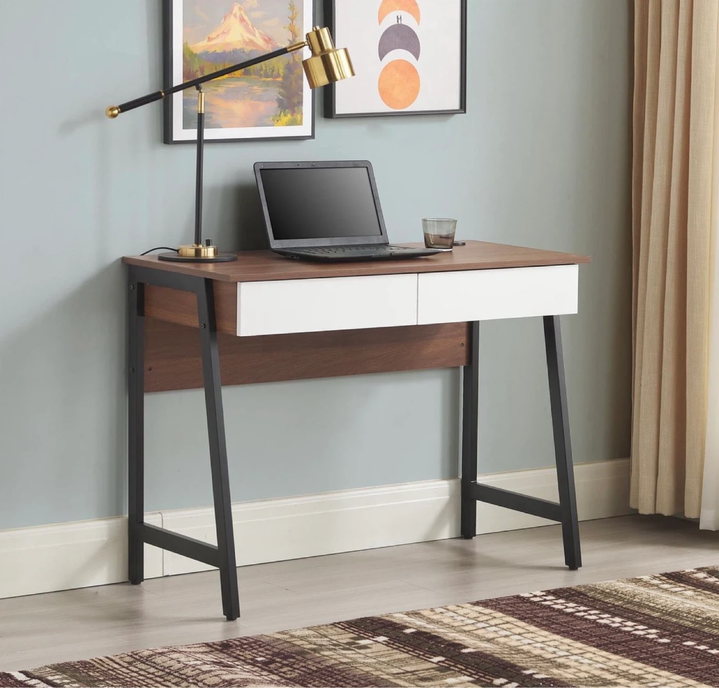 Modern Computer Desk with Two Drawers