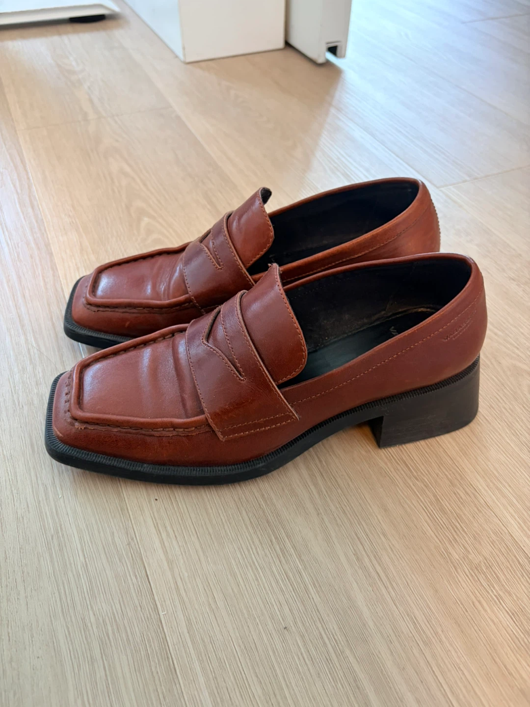 Vagabond Brown Leather Square Toe Loafers