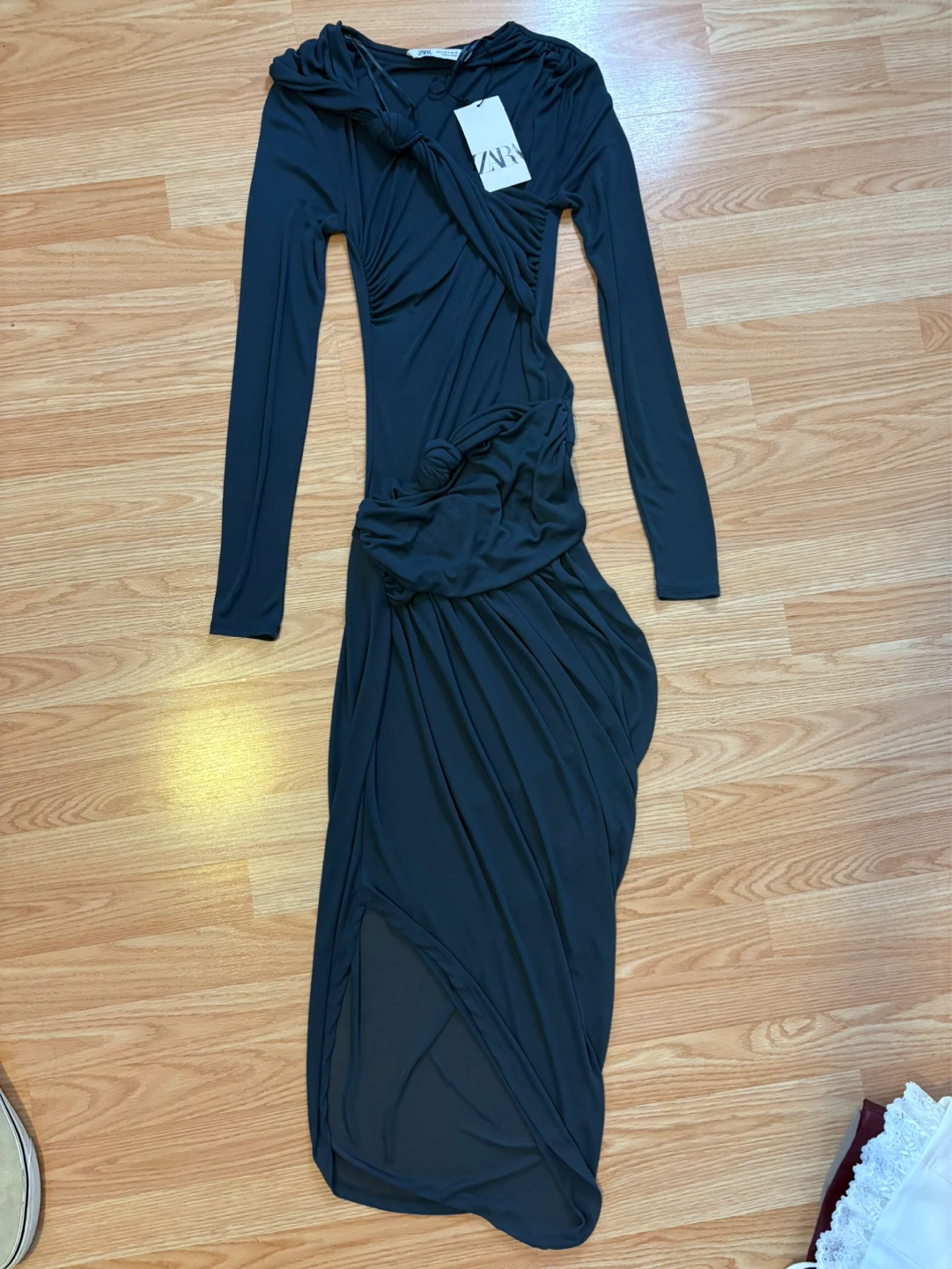 ZARA Draped Midi Dress - Size S - Dark Grey - photo 2