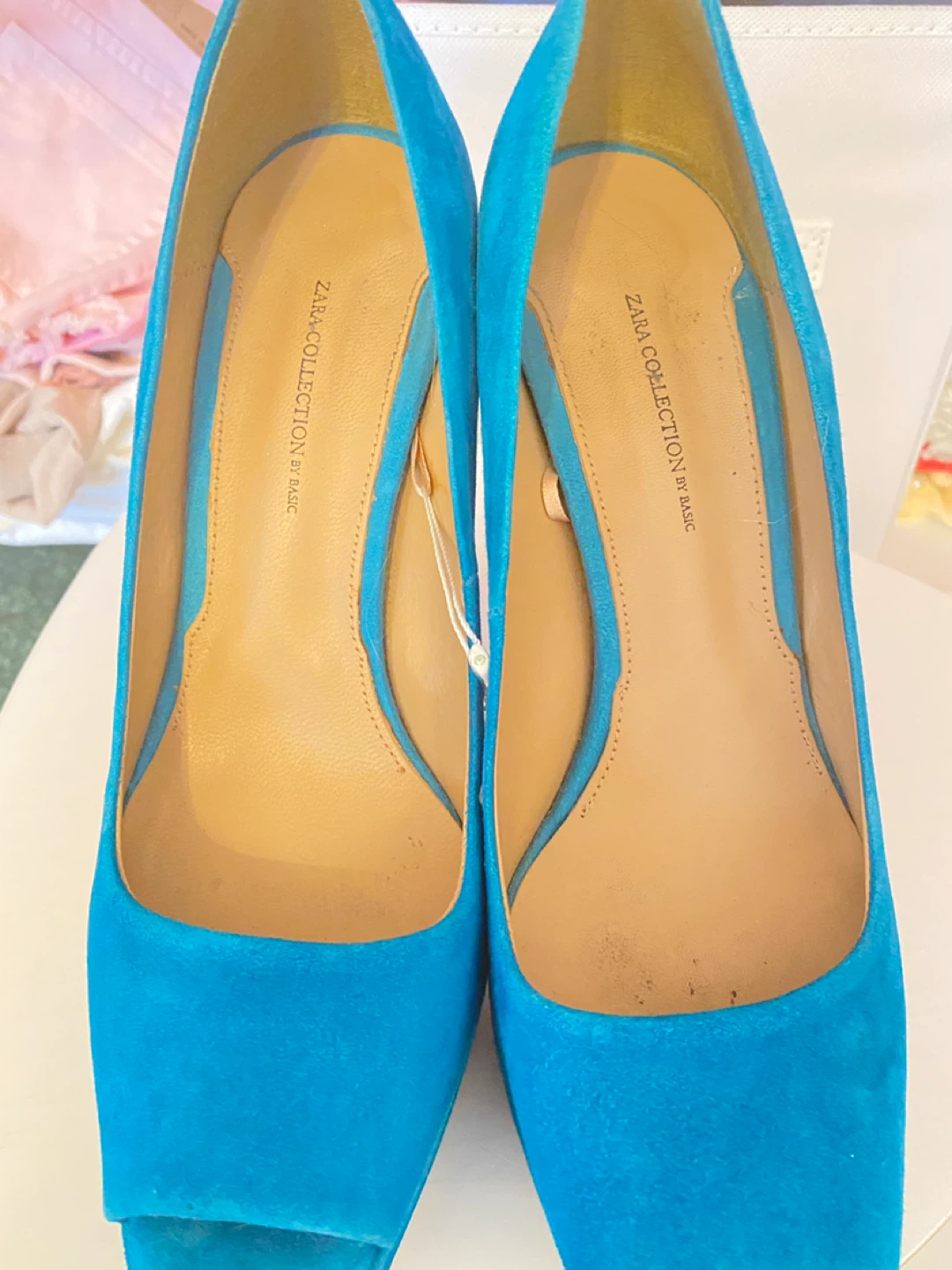 Zara Collection by Basic Blue Suede Peep-Toe Platform Heels - photo 5