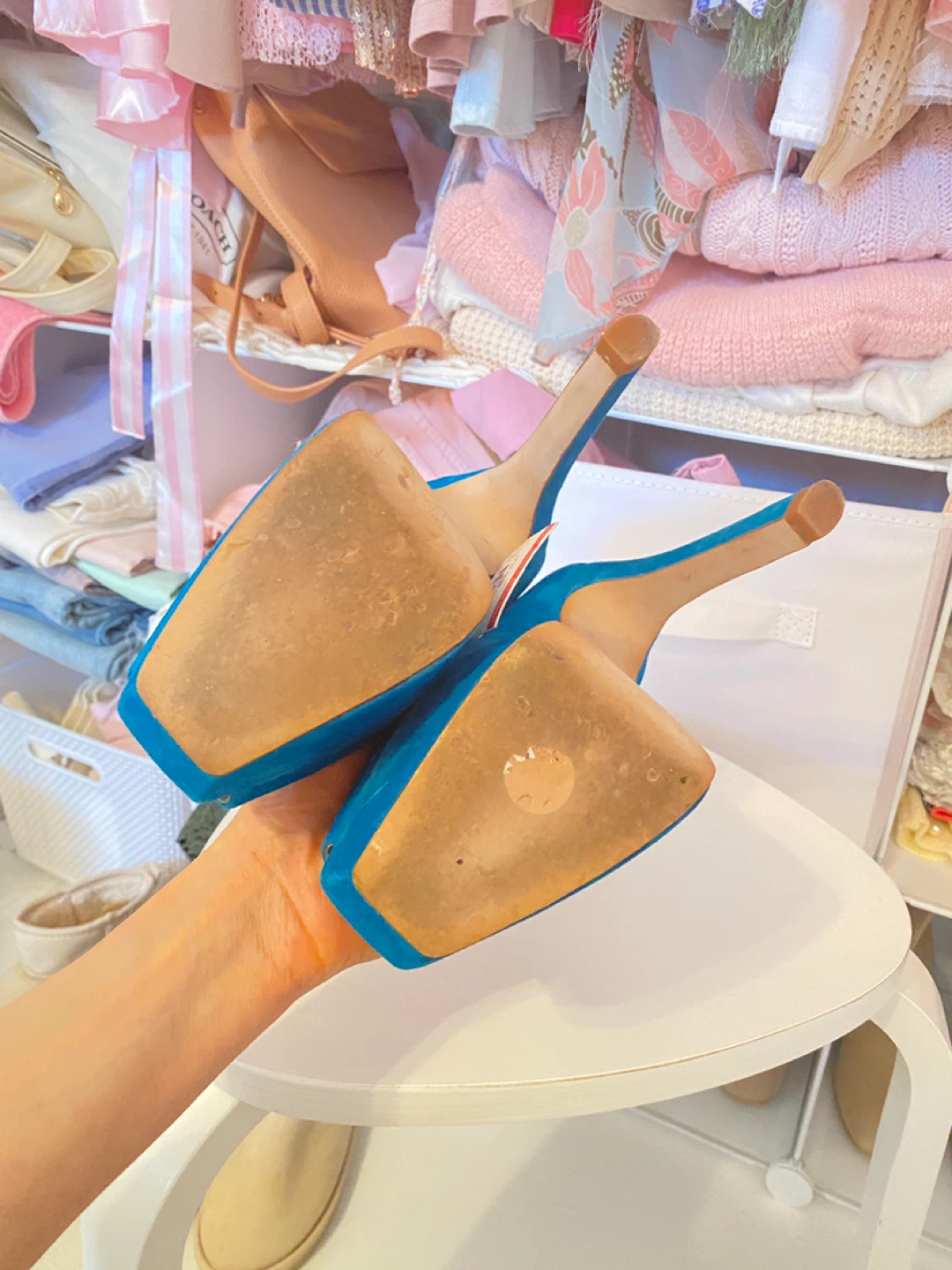 Zara Collection by Basic Blue Suede Peep-Toe Platform Heels - photo 4