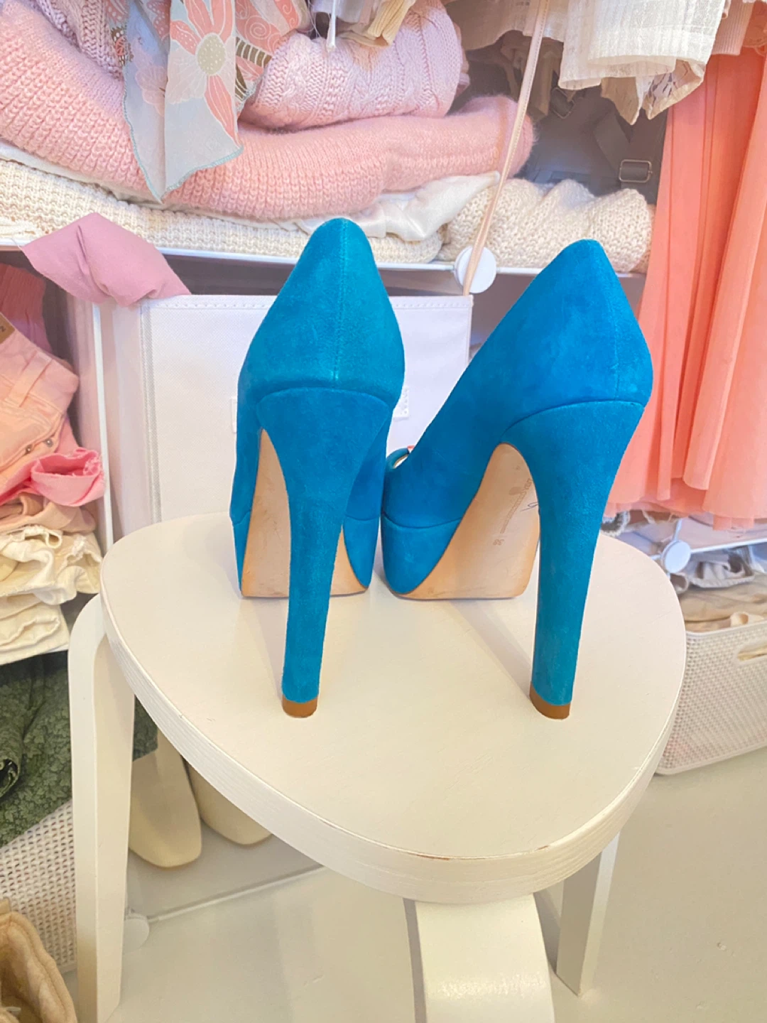 Zara Collection by Basic Blue Suede Peep-Toe Platform Heels - photo 3