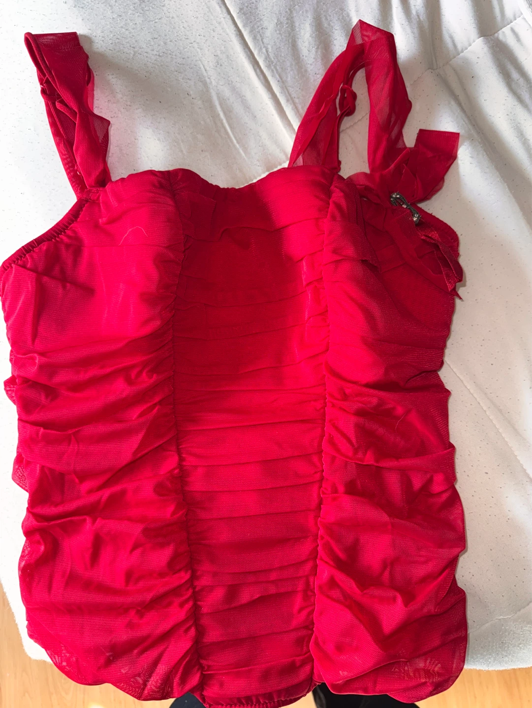 Red Ruched Mesh Corset Top