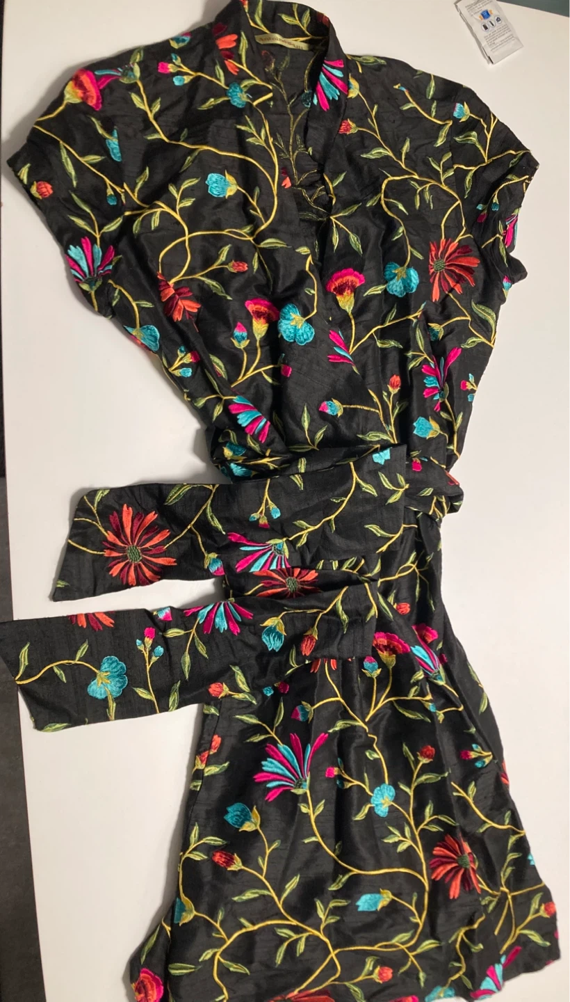 Antoine & Lili Embroidered Silk Black Floral Dress - photo 3