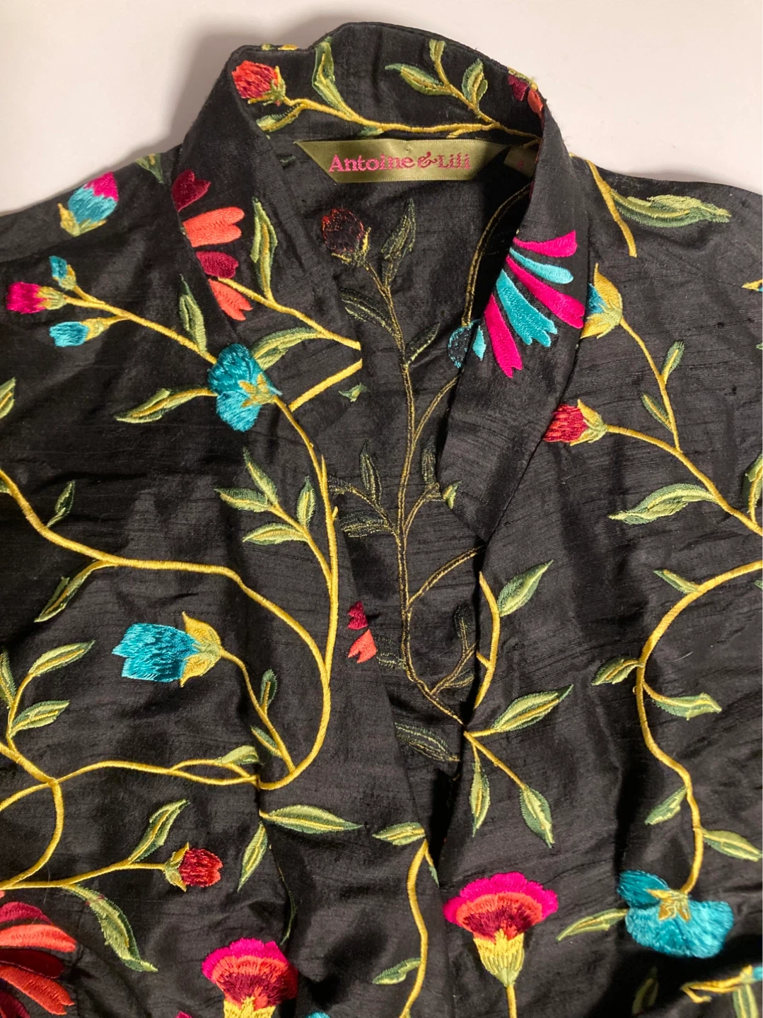 Antoine & Lili Embroidered Silk Black Floral Dress - photo 2