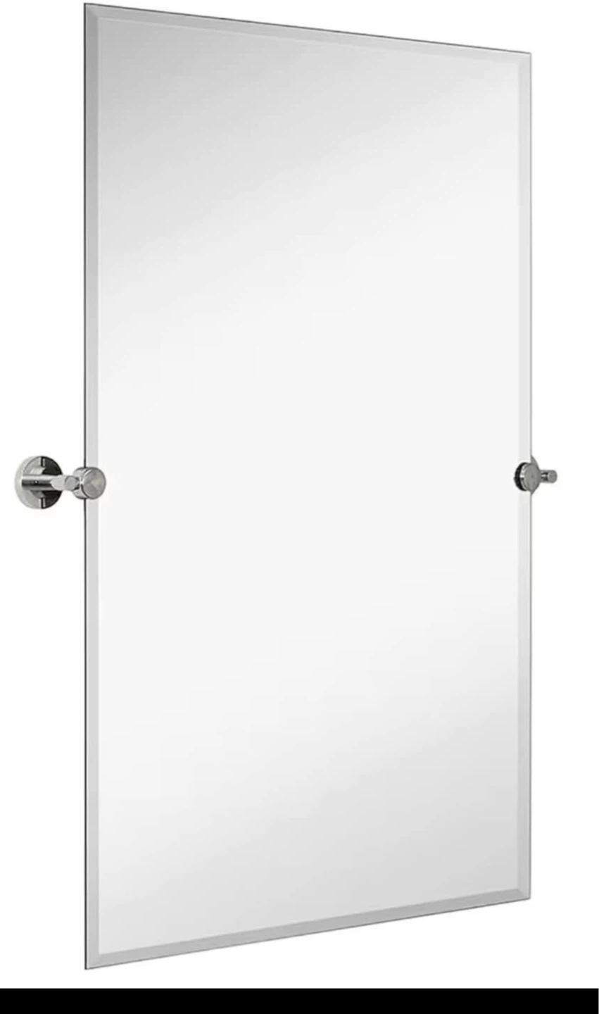 Frameless Beveled Bathroom Mirror with Chrome Hardware