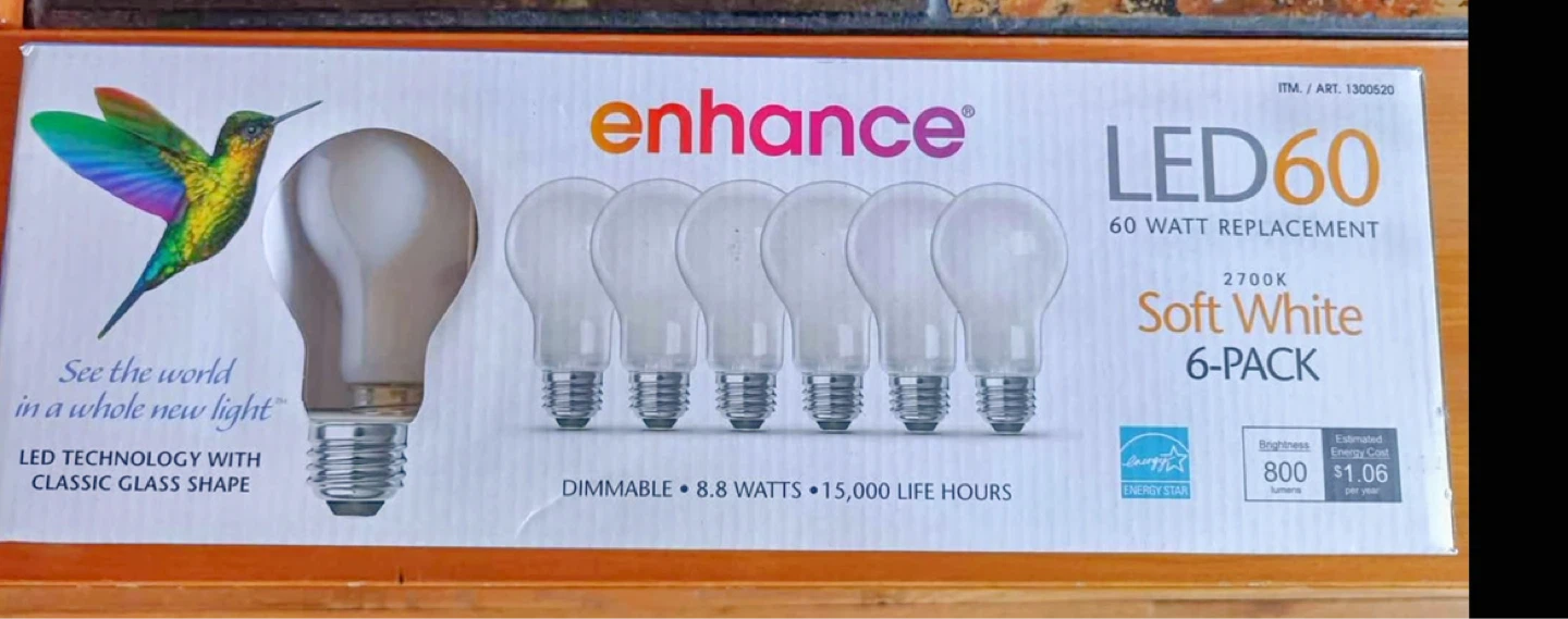 Enhance LED 60 Watt Replacement Soft White Light Bulbs - 6 Pack