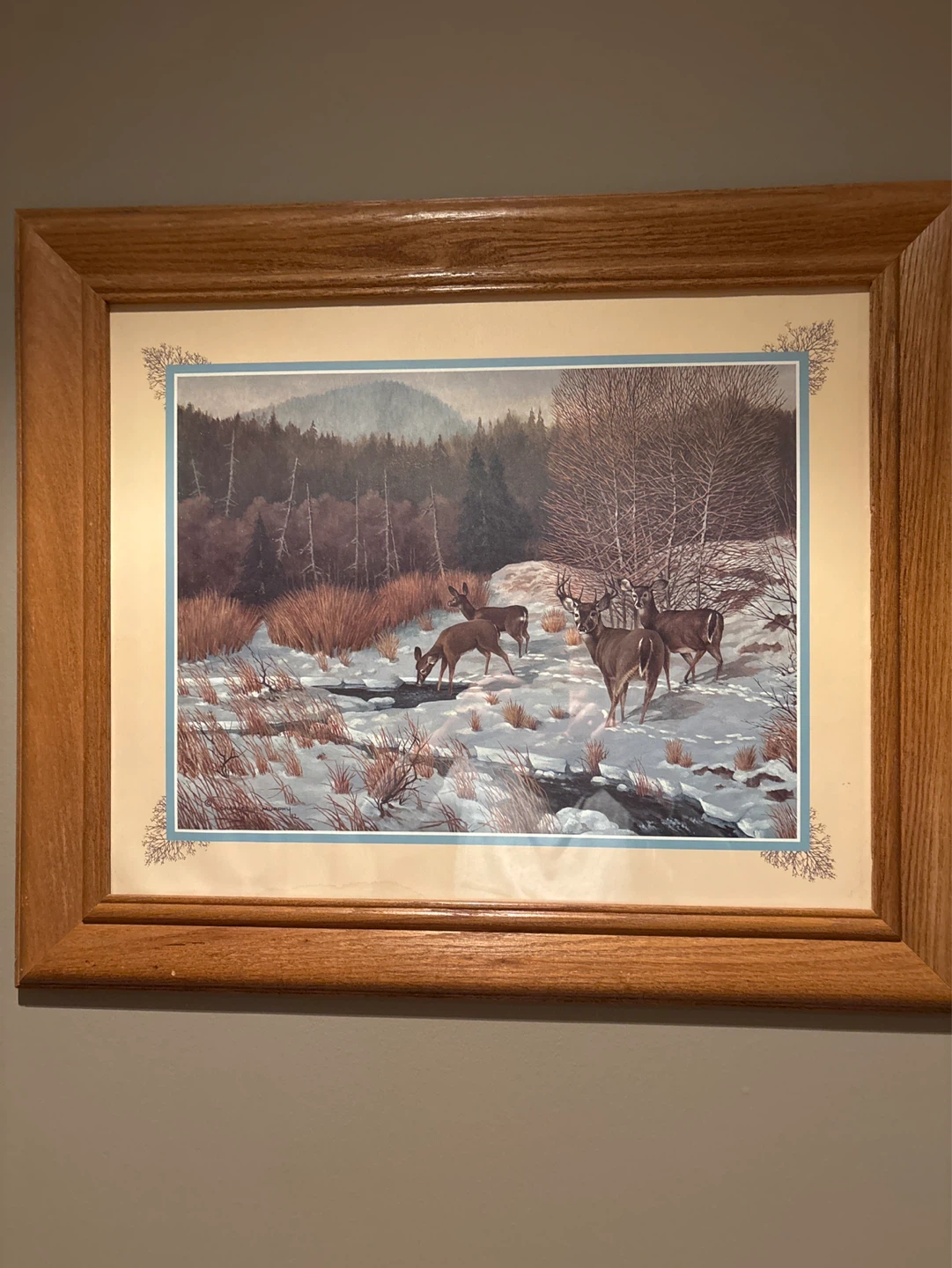 Framed Wildlife Art Print - Deer in Snowy Landscape